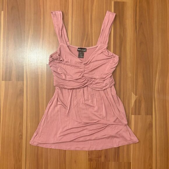 y2k dusty rose pink wet seal flowy ruched tank top size small - Picture 1 of 3